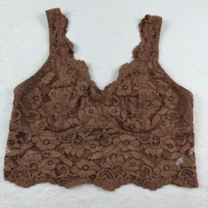 BKE Essentials Copper Brown Lace Bralette Crop Top V Neck Crisscross Back Y2K M